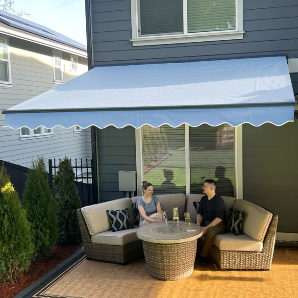 Technician measuring for an awning installation