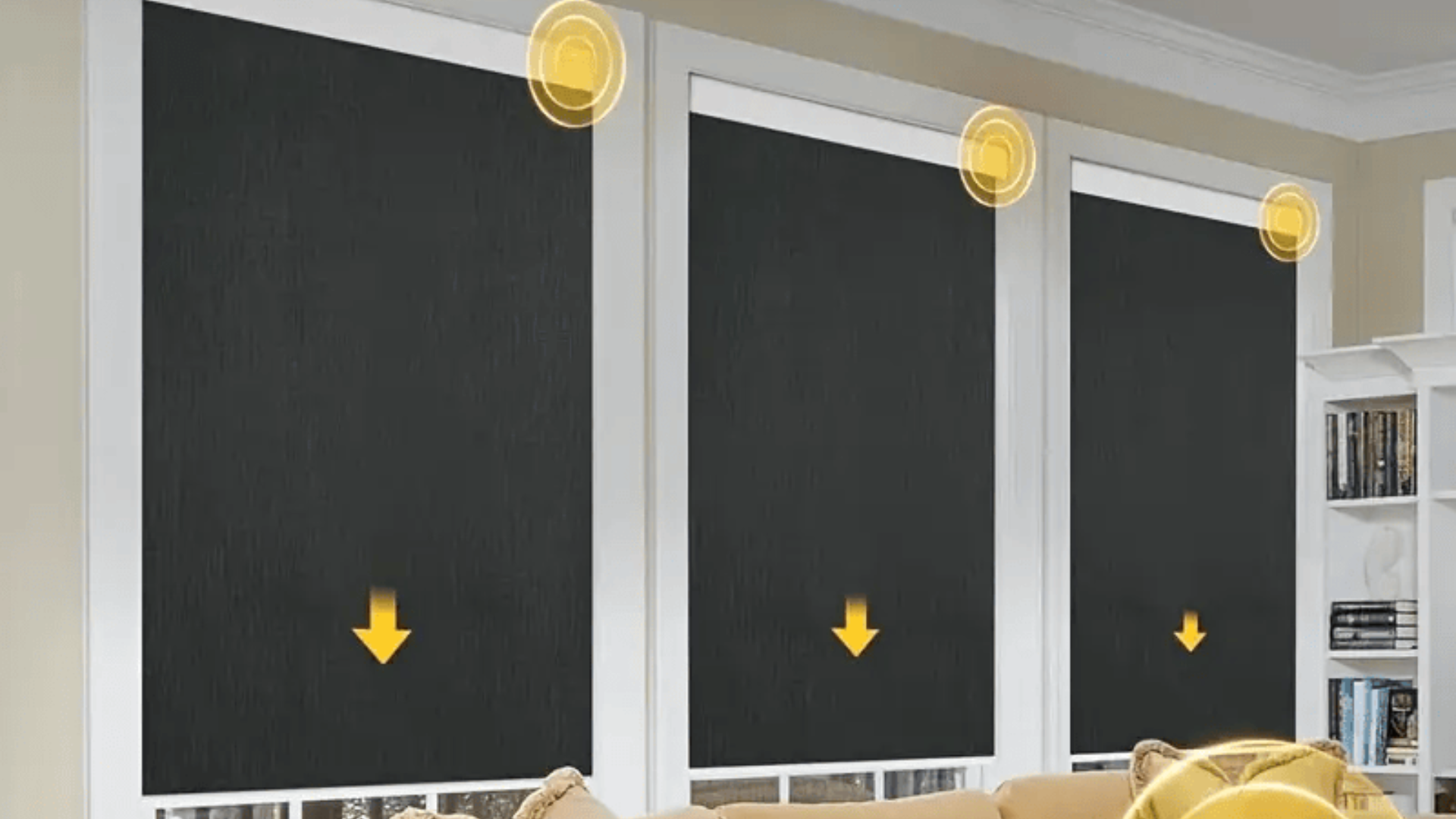 Automatic roller blinds in a bright kitchen